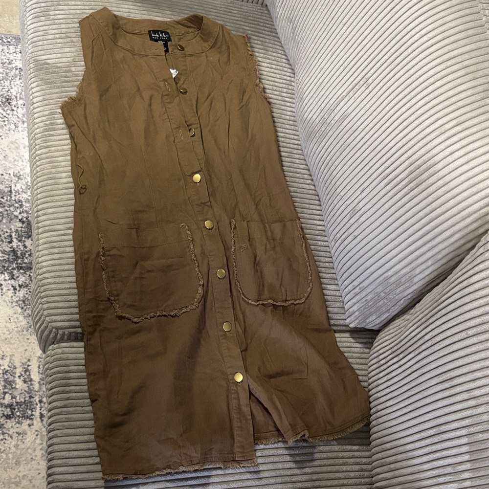 Nicole Miller Brown Sleeveless Button-Down Dress
